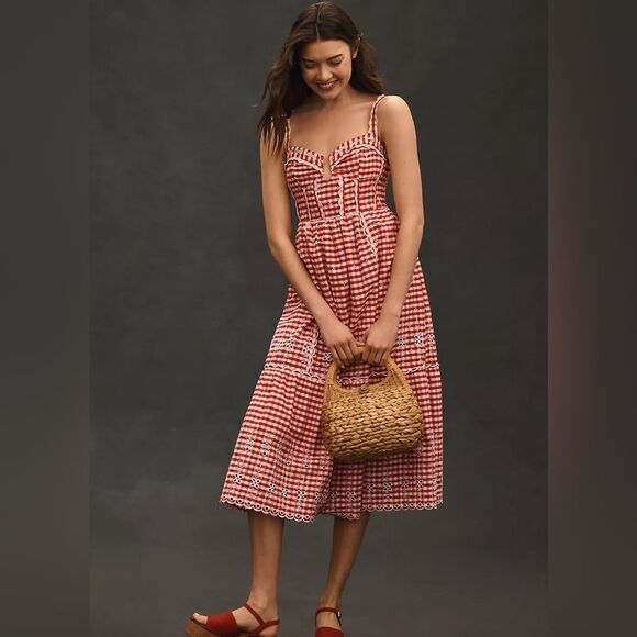 Anthropologie Sleeveless Sweetheart Gingham Midi Dress NWT - Picture 3 of 14